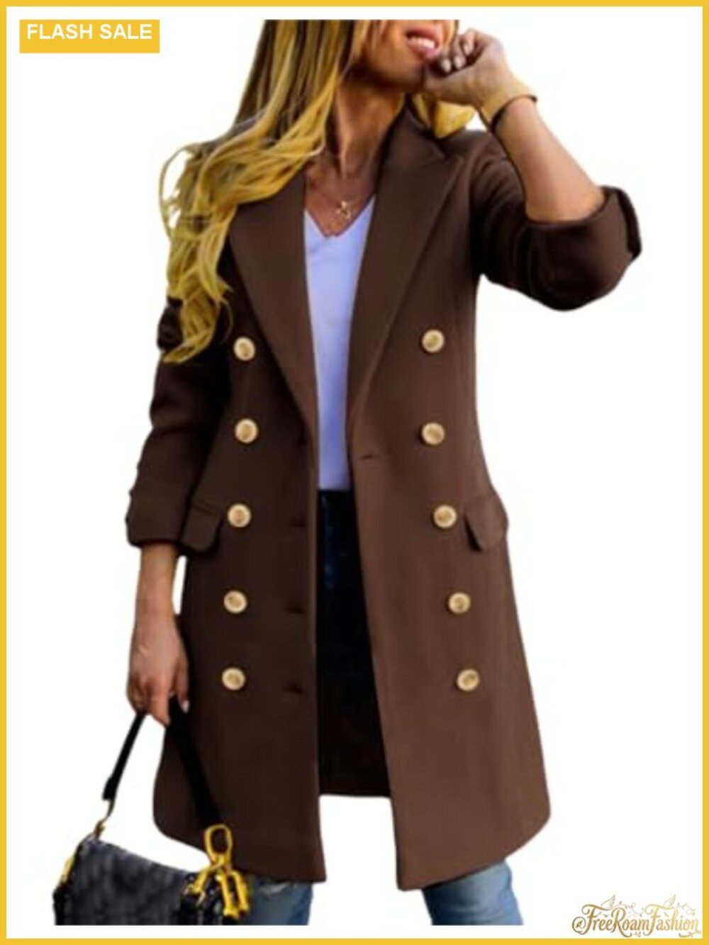 Wool Blend Double Breasted Peacoat Women Long Sleeve Notch Lapel Trench
